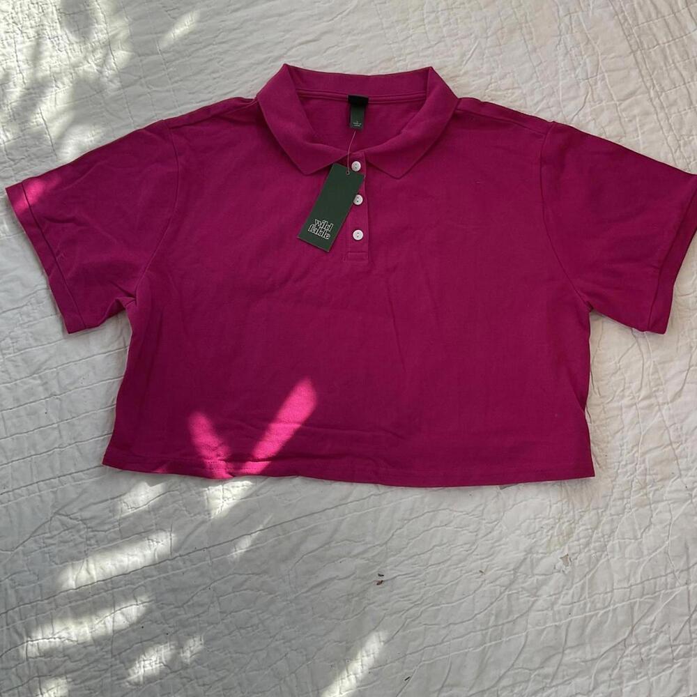 NWT Wild Fable Women's Magenta Cropped Polo Shirt Size Large
